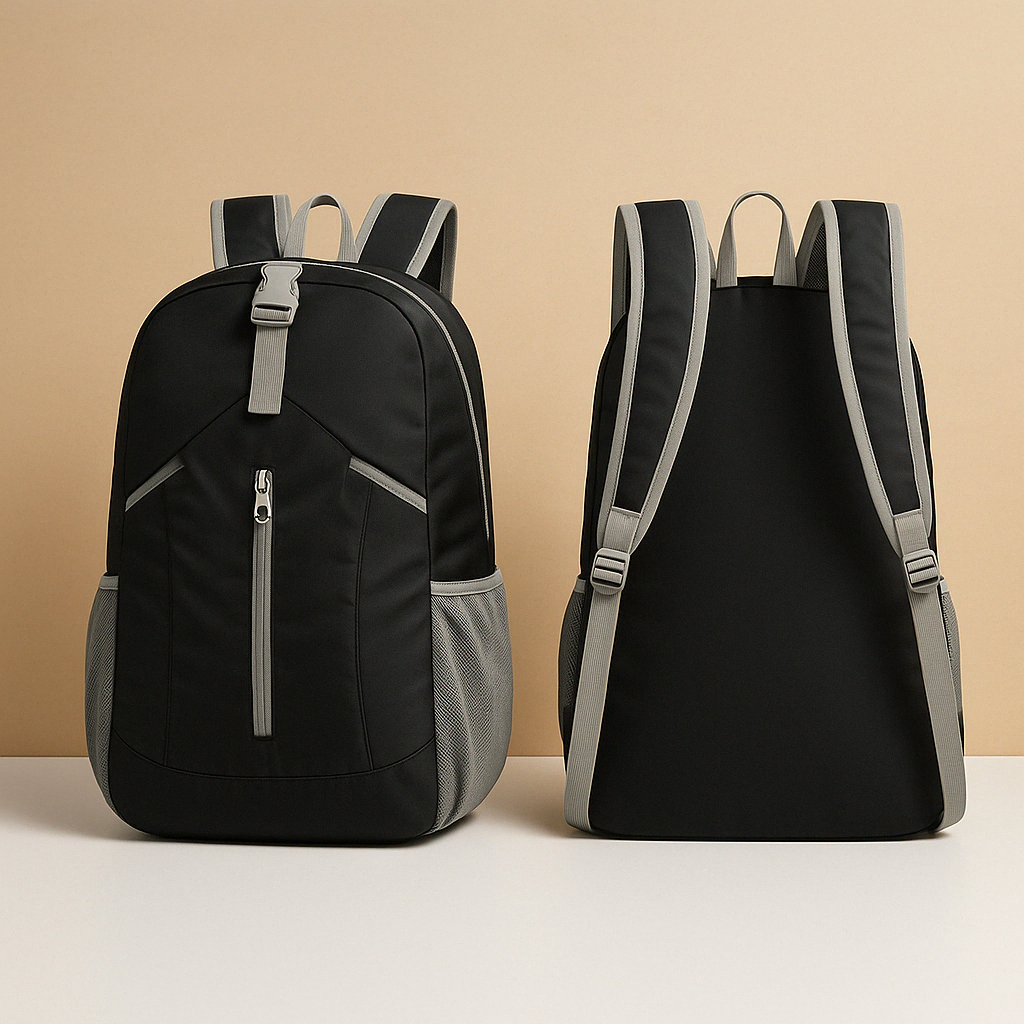 Men’s lightweight backpack with foldable design, water-resistant fabric, and breathable straps, ideal for hiking and travel