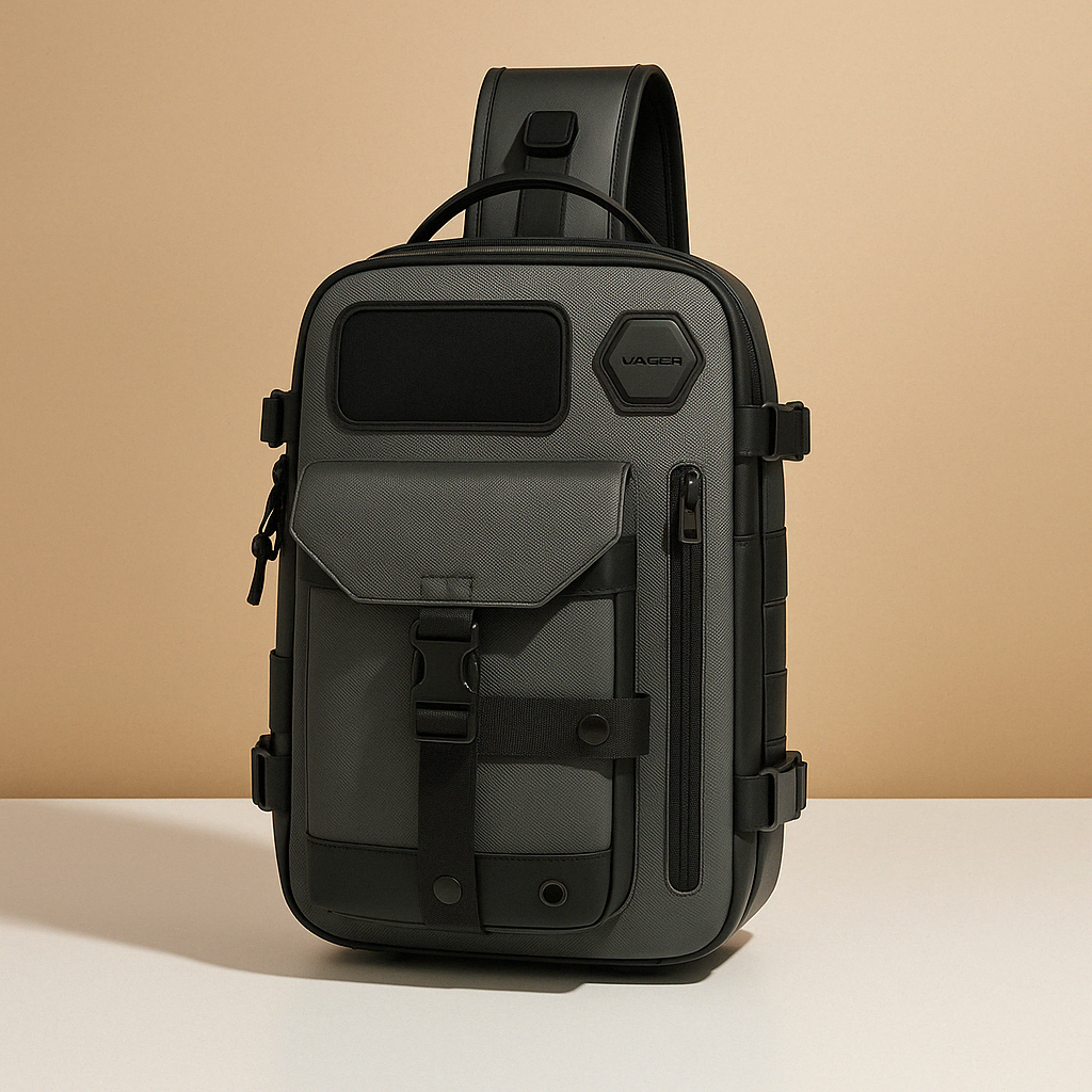 Men’s tactical anti-theft sling bag with waterproof zippers, hidden compartments, and MOLLE straps for secure and organised travel