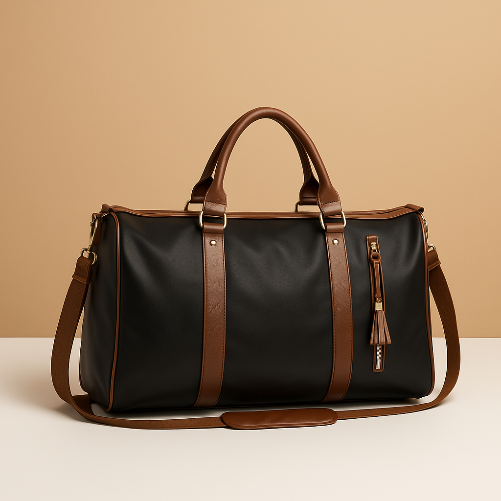 Men’s travel duffle bag with garment holder, foldable design, and water-resistant finish, ideal for business trips and weekend getaways