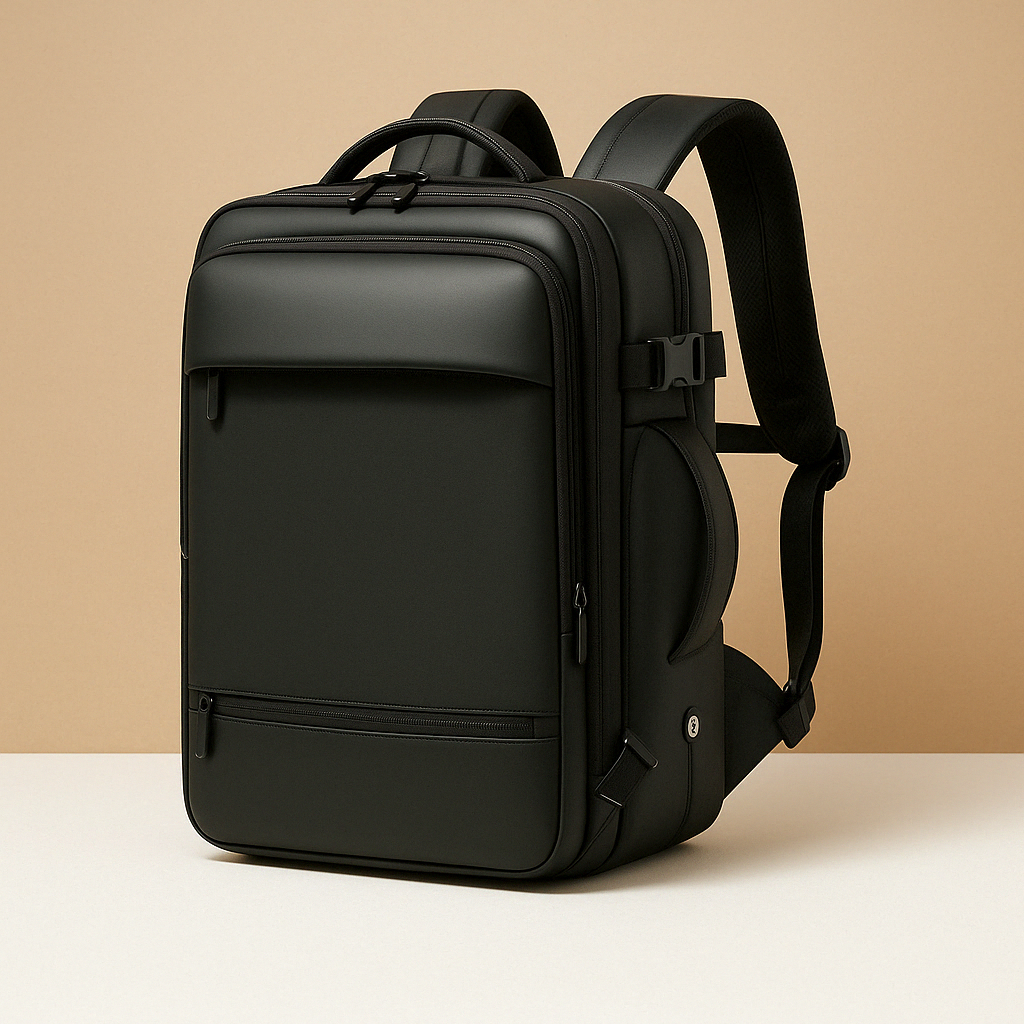 Men’s expandable carry-on backpack with USB port, luggage-style opening, and waterproof compartments for business or weekend travel